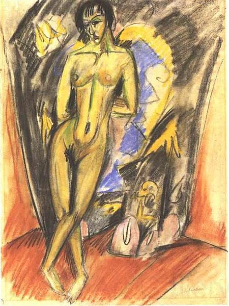 Ernst Ludwig Kirchner Standing female nude in frot of a tent